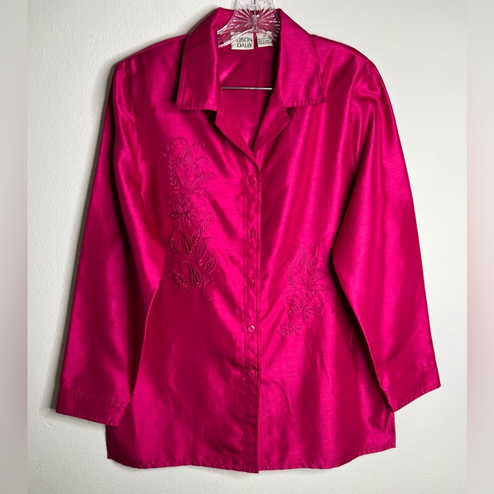 Allison Daley Long Sleeve Blouse Womens size 14 Collared Button Down bright pink